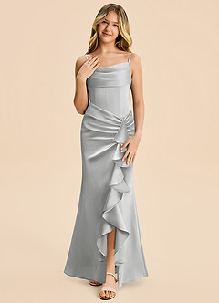 Azazie Rosalia Junior Robe Fourreau en Satin extensible Plissé Argent image5