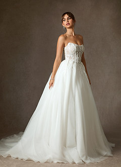 Azazie Ainsley Wedding Dresses Diamond White Champagne Ball-Gown Strapless Lace Dress image6