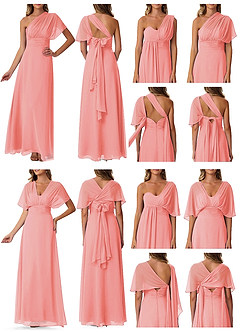 Azazie Fifi Robes de demoiselle d'honneur Robe Trapèze Convertible en Mousseline de soie Sans bretelle Corail image10