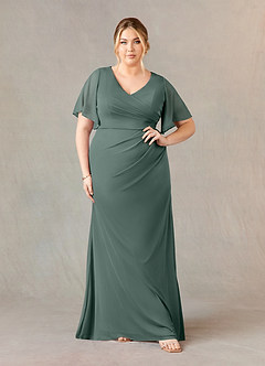 Azazie Selah Mother of the Bride Dresses Eucalyptus A-Line V-Neck ruched Mesh Dress image6