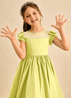 Azazie Toffee Abiti da Ragazza di Fiori Abito Stile Principessa in Raso Opaco Fiocco Canarino image6
