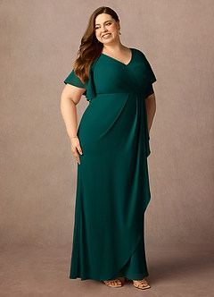 Azazie Song Mother of the Bride Dresses Pine Mermaid V-Neck Pleated Stretch Chiffon Dress image9