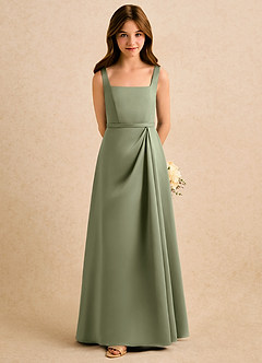 Azazie Emiko Girls Formal Abiti da Ragazza di Fiori Abito A-Line in Raso Opaco Plissettato Pistacchio image3