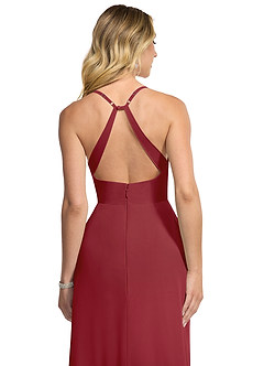 Azazie Davis Bridesmaid Dresses Pomegranate A-Line V-Neck Chiffon Dress image6