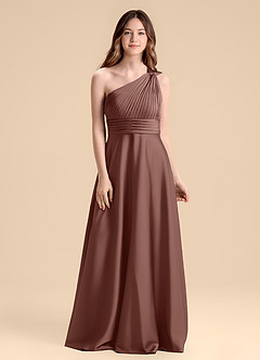 Azazie Charlize Junior Vestido de Expresado de Satén Elástico de Corte en A con Plisado image1