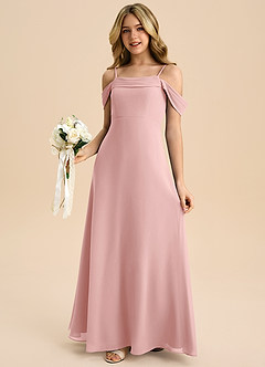 Azazie Anselie Junior Vestido de Rosa Empolvado de Gasa de Corte en A con Vestidos sin tirantes image4