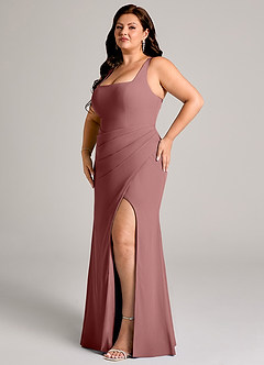 Azazie Mero Bridesmaid Dresses Desert Rose Sheath Pleated Chiffon Dress image12