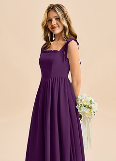 Azazie Delia Junior Abito A-Line in Chiffon Fiocco Uva image7