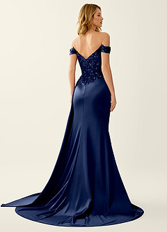 Nerine Marineblau Meerjungfrauen-Abendkleid mit Spitzenkorsett und Schnürung am Rücken image5