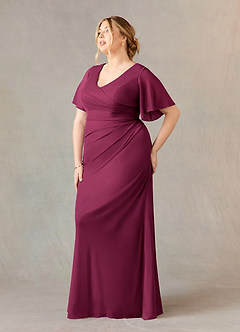 Azazie Selah Kleider für die Brautmutter A-Linie V-Hals Gerüscht Gittergewebe Kleid Maulbeerrot image8