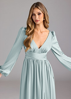 Azazie Norah Robes de demoiselle d'honneur Robe Trapèze en Satin extensible Brume image5