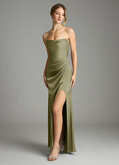 Azazie Leonis Bridesmaid Dresses Pistachio Mermaid Pleated Stretch Satin Convertible Dress image1