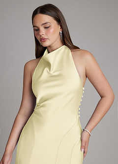 Azazie Sahara Final Sale Agave A-Line Pleated Stretch Satin Dress image7