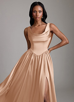 Azazie Novi Bridesmaid Dresses English Rose A-Line with Pockets Stretch Satin Dress image3