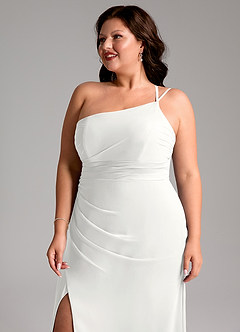Azazie Eren Vestidos de damas de honor Vestido de Blanco de Gasa de Corte Recto con Hombro unilateral image13