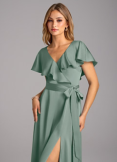 Azazie Lainey Brautjungfernkleider A-Linie mit Taschen Stretch-Satin Kleid Silberner Salbei image6