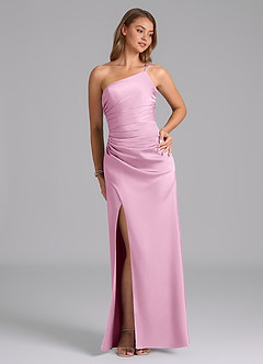 Azazie Eren Bridesmaid Dresses Candy Pink Mermaid One Shoulder Stretch Satin Dress image4