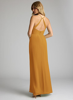Azazie Becca Bridesmaid Dresses Butterscotch Sheath V-Neck Chiffon Dress image6