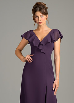 Azazie Kimmy Bridesmaid Dresses Plum A-Line Ruched Chiffon Dress image5