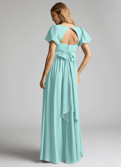 Azazie Madisynn Maternity Bridesmaid Dresses Bow Chiffon Floor-Length Dress image2