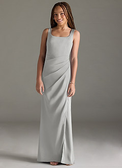 Azazie Mero Junior Silver Mermaid Pleated Stretch Satin Dress image1