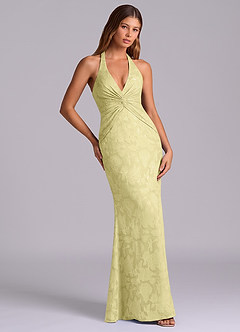 Azazie Valerie Vestidos de damas de honor Vestido de Sorbete De Limón de Devorado Floral de Corte Sirena con Plisado image5