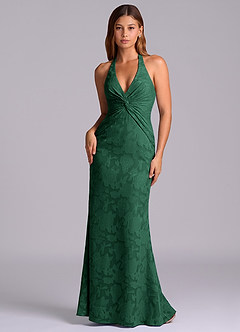 Azazie Valerie Final Sale Dark Green Mermaid Pleated Floral Burnout Dress image1