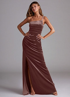 Azazie Eren Brautjungfernkleider Etui One-Shoulder Samt Kleid Espresso image4