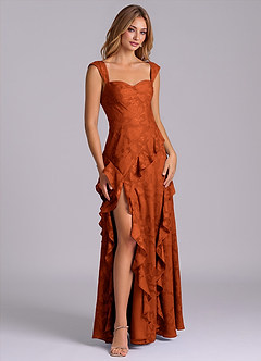 Azazie Sloane Bridesmaid Dresses Paprika A-Line Sweetheart Neckline Floral Burnout Dress image6
