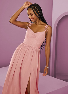 Barbie ♥ Azazie Robes de demoiselle d'honneur Robe Trapèze en Mousseline de soie Plissée Rosette image3