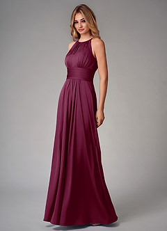 Azazie Bonnie Robes de demoiselle d'honneur Robe Trapèze en Satin extensible Plissée Mûre image3