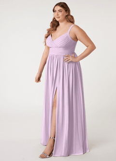 Azazie Chanel Jurken voor bruidsmeisjes Jurk van Chiffon met A-Lijn Geplooid Frosted Lila image10