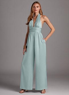 Azazie Oli Robes de demoiselle d'honneur Combinaison en Satin extensible Plissée Verre De Mer image4