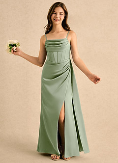 Azazie Lexy Girls Formal Flower Girl Klänningar Klänning A-Line i Stretch Satin Plisserad image4