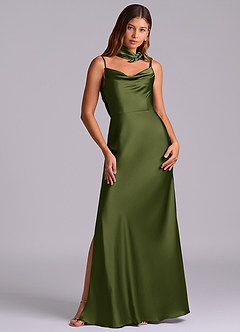 Azazie Yazmine Final Sale Olive Mermaid Pleated Stretch Satin Dress image4