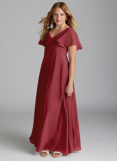 Azazie Kimber Junior Pomegranate A-Line Pleated Chiffon Dress image3