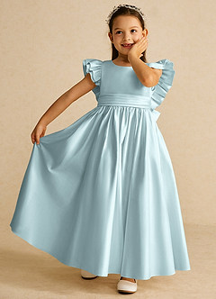 Azazie Piglette Flower Girl Dresses Mist A-Line Bow Matte Satin Dress image6