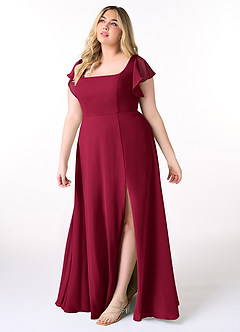 Azazie Bondi Brautjungfernkleider A-Linie Gekräuselt Chiffon Kleid Burgunderrot image3