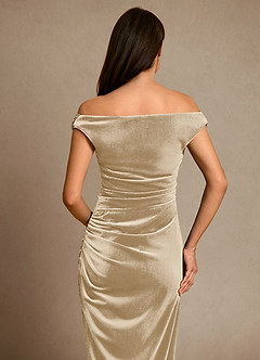 Azazie Nabila Mother of the Bride Dresses Champagne Column Off the Shoulder Velvet Dress image7