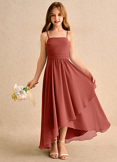 Azazie Twilight Dance Girls Formal Blumenmädchenkleider A-Linie Plissee Chiffon Kleid Terrakotta image1