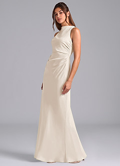 Azazie Evadne Bridesmaid Dresses White Alabaster Sheath Pleated Chiffon Dress image5