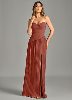 Azazie Becka 신부 들러리 드레스 A라인 스트랩리스 쉬폰 바닥 길이 드레스 image1