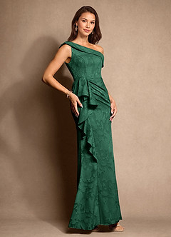 Azazie Hamptons Venta Final Vestido de Verde Oscuro de Devorado Floral de Corte en A con Plisado image4