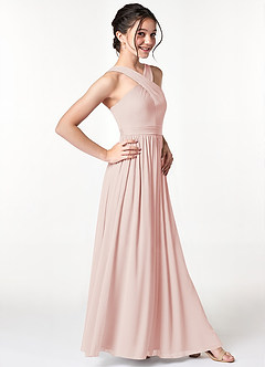 Azazie Jiya Junior Vestido de Pétalo De Rosa de Malla de Corte En A con Plisado image3