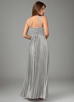Azazie Avenelle Bridesmaid Dresses Silver A-Line Corset Stretch Satin Dress image2