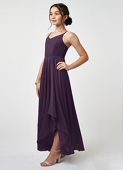 Azazie Collette Junior A-Linie Gestreift Chiffon Kleid Pflaume image3