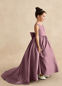Azazie Mimia vestidos de niña de las flores Vestido de Malva Vintage de Satin Mate de Corte En A con Lazo image1