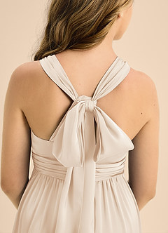 Azazie Jaylah Junior White Alabaster A-Line Pleated Stretch Satin Dress image7