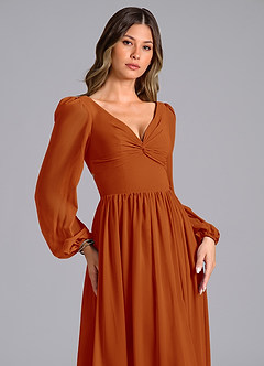 Azazie Zeya Robes de demoiselle d'honneur Robe Trapèze en Mousseline de soie Manche longue Paprika image5