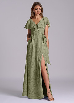 Azazie Lainey Bridesmaid Dresses Pistachio A-Line with Pockets Floral Burnout Dress image3